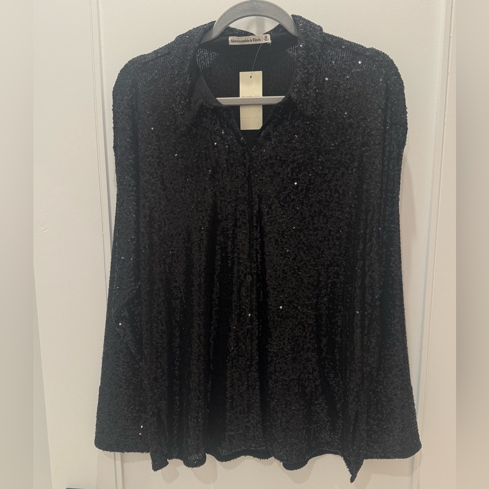 Long-Sleeve Sequin Button-Up Shirt